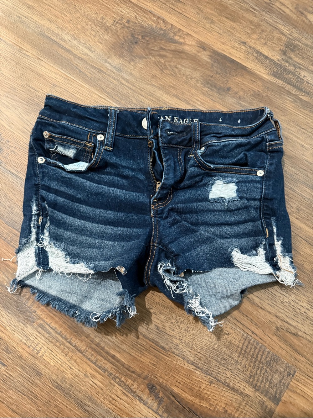 American Eagle Outfitters Dark Blue Distressed Cutoff Jean Shorts